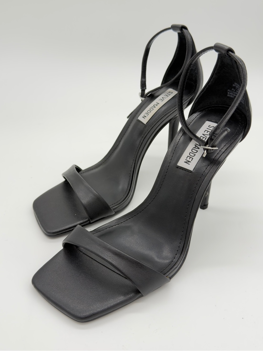 Steve Madden Black Square-Toe Ankle Strap Stiletto Sandals